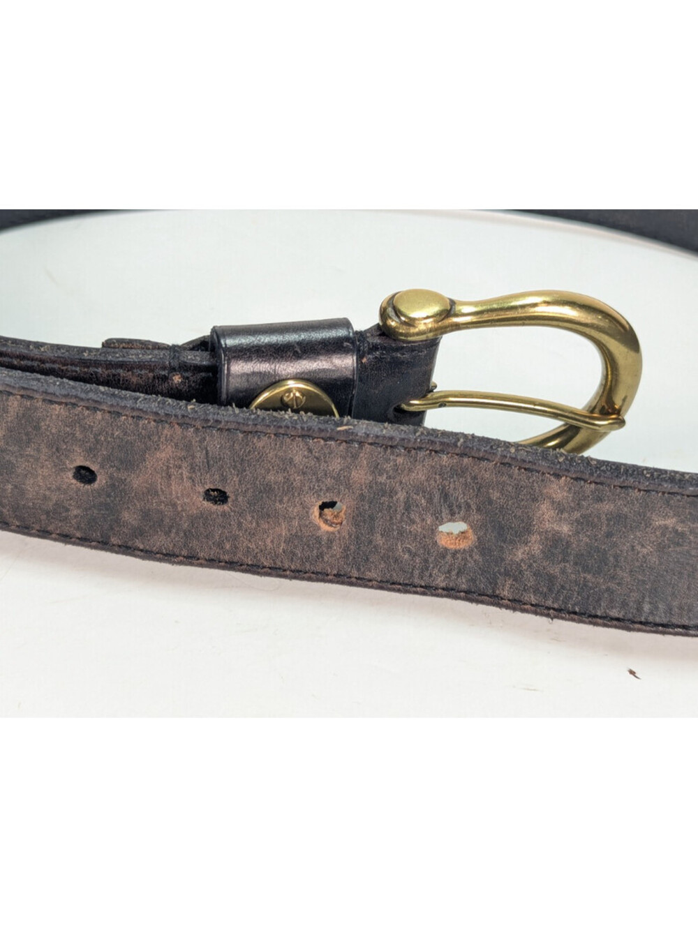 Lauren Ralph Lauren Equestrian Brass Buckle Oval Logo Plaque Black Leather Belt - Picture 5 of 10